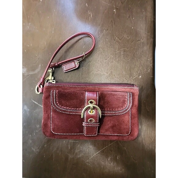 COACH Soho Leather Wristlet Clutch Snap Front Flap Pocket w/ Buckle Burgundy C7 - Picture 1 of 7